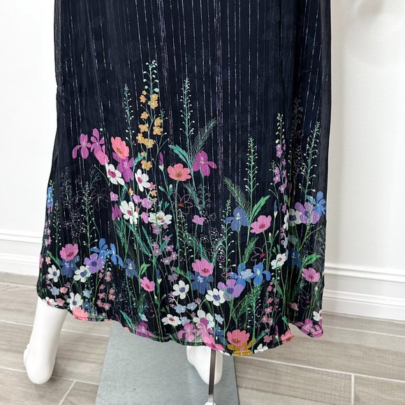 Anthropologie Laia Metallic Floral Print Midi Wrap Dress Black Navy Women's Sz S - Picture 16 of 17